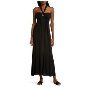 Elan Tiered Halter Maxi Cover-Up Dress Size Large